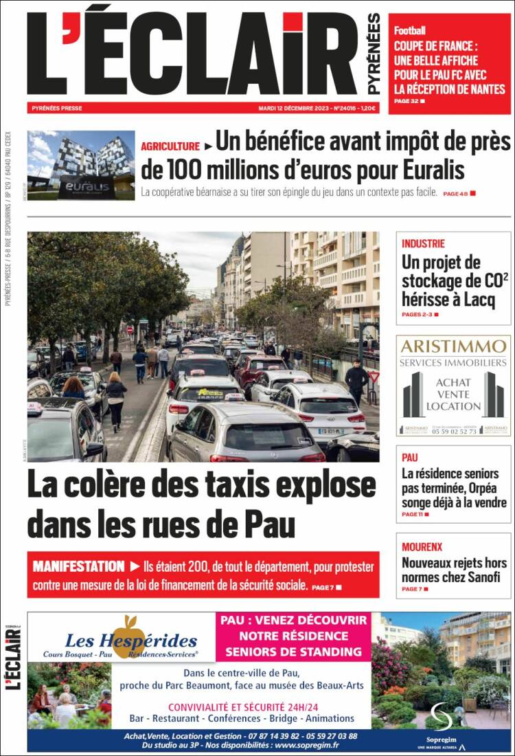 Portada de L'Eclair des Pyrénées (Francia)