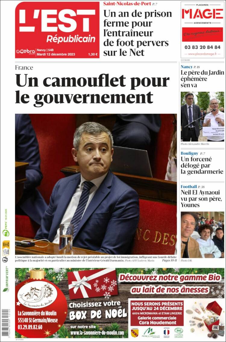 Portada de L'Est Republicain (Francia)