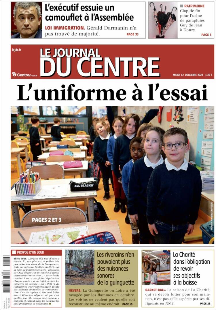 Portada de Le Journal du Centre (Francia)