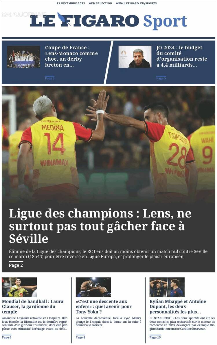 Portada de Le Figaro Sport (Francia)
