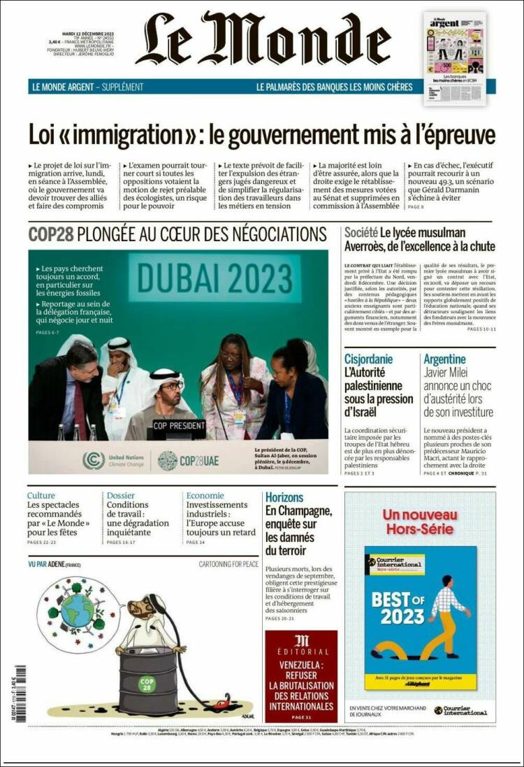 Portada de Le Monde (Francia)