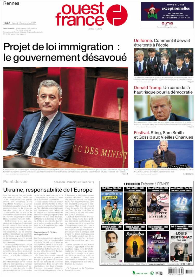 Portada de Ouest France (Francia)