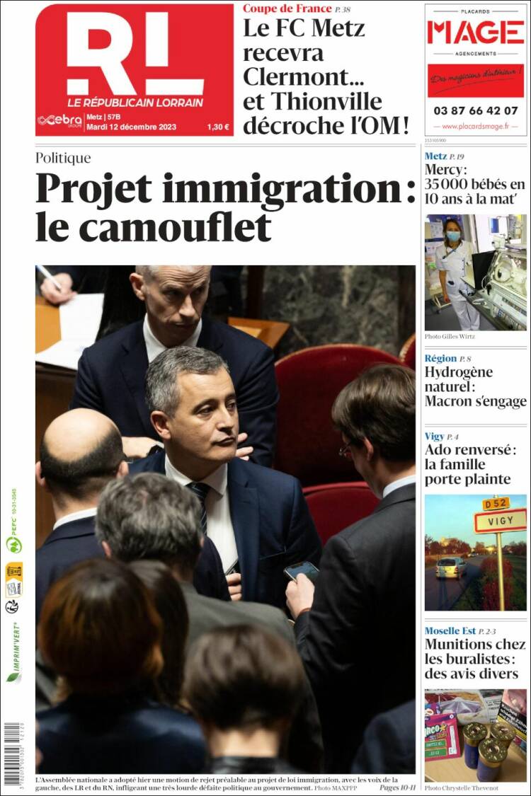 Portada de Le Republicain Lorrain (Francia)
