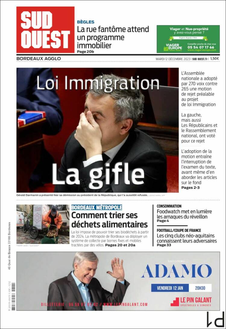 Portada de Sud Ouest (Francia)