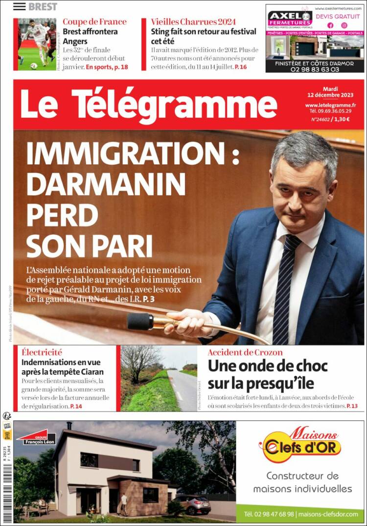 Portada de Télégramme (Francia)