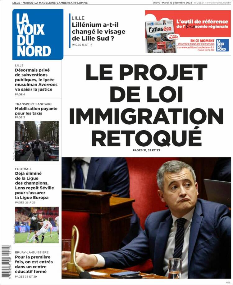 Portada de La Voix du Nord (Francia)