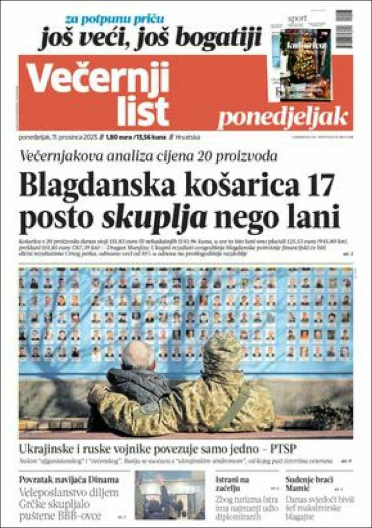 Portada de Večernji (Croacia)