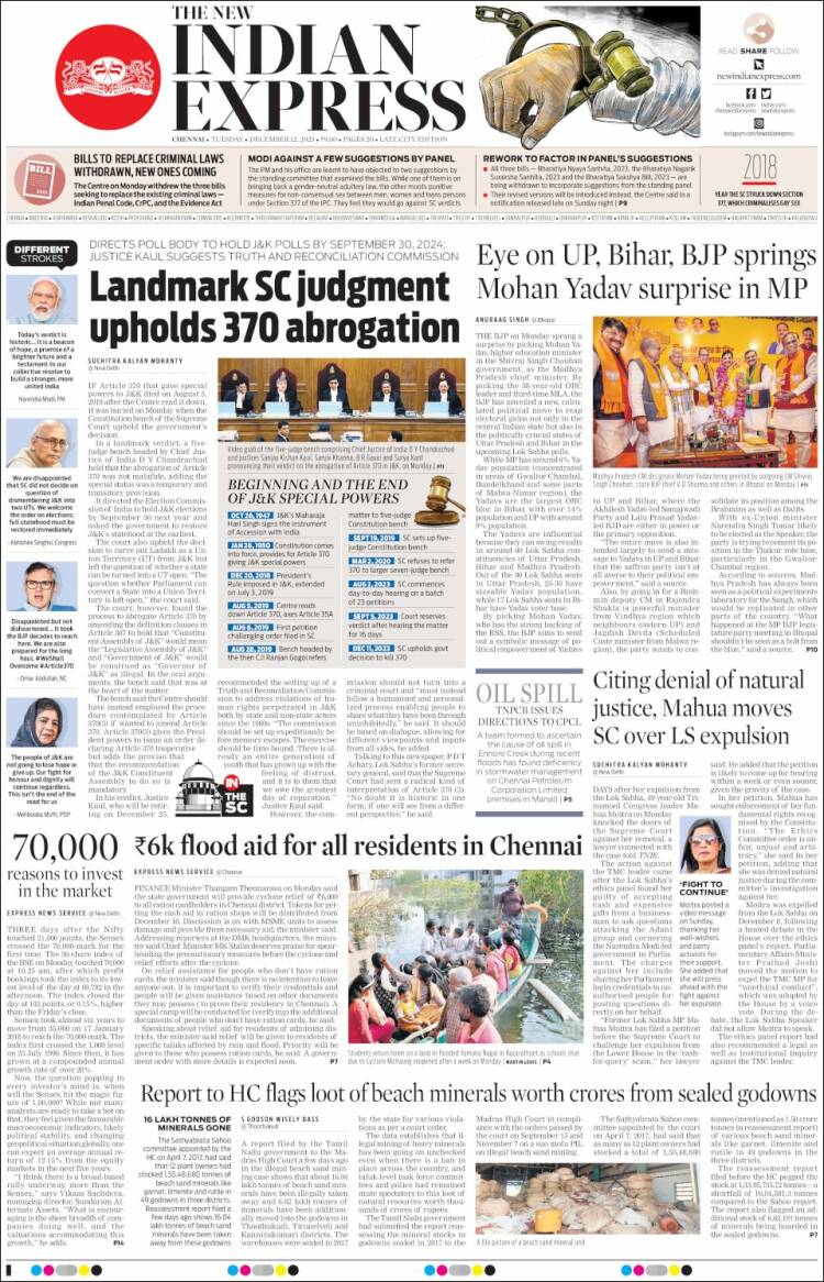 Portada de New Indian Express (India)