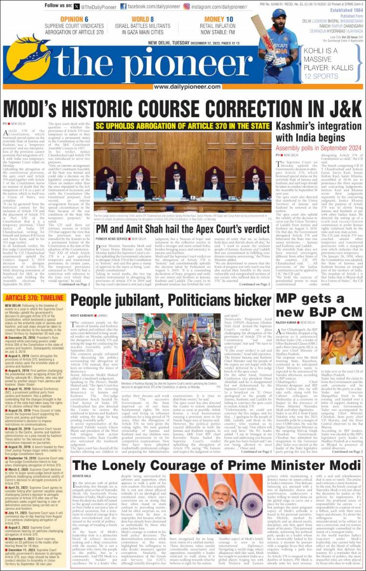 Portada de The Pioneer (India)