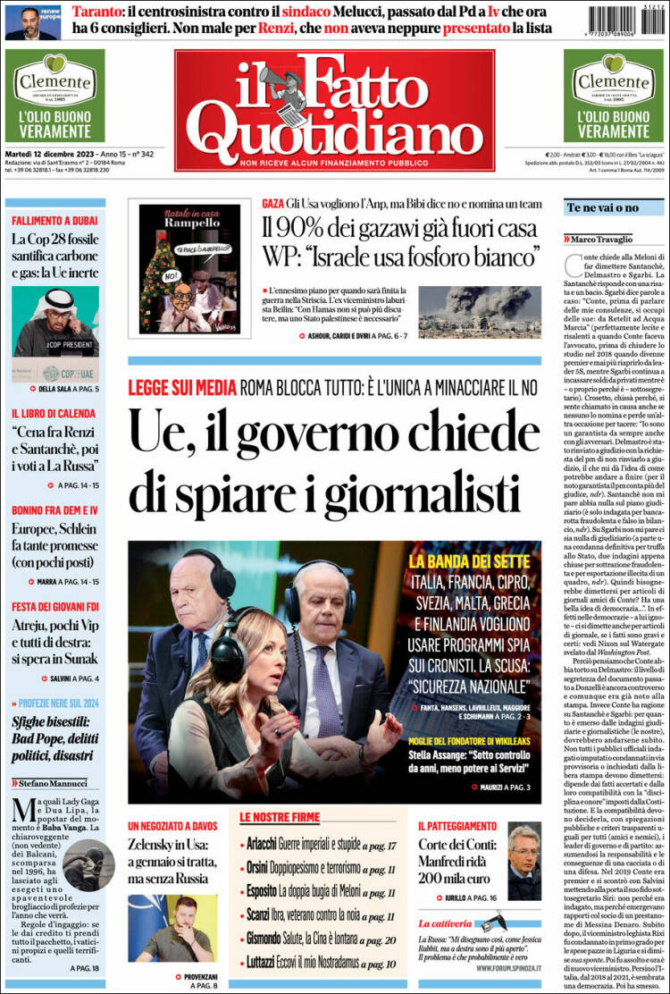 Portada de Il Fatto Quotidiano (Italia)