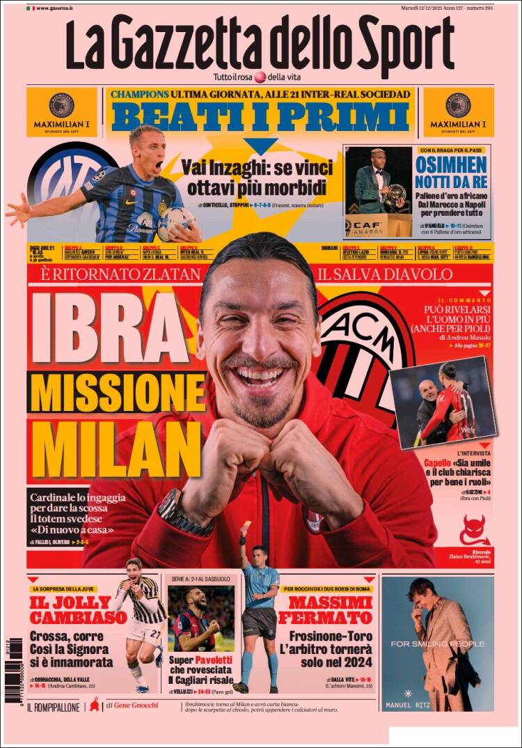Portada de La Gazzetta dello Sport (Italia)
