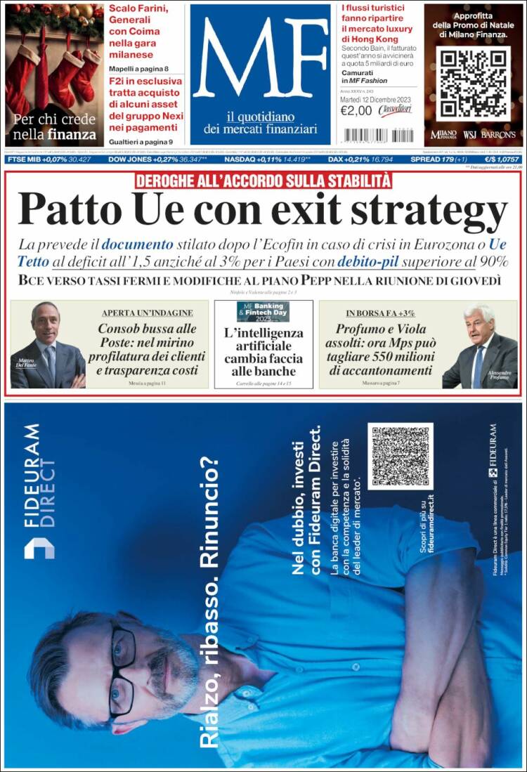 Portada de Milano Finanza (Italia)