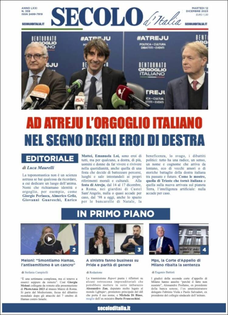 Portada de Secolo d'Italia (Italia)