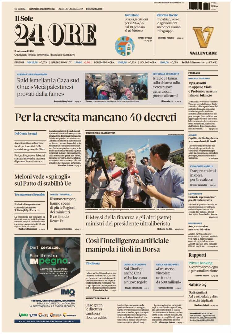 Portada de Il Sole 24 ORE (Italia)