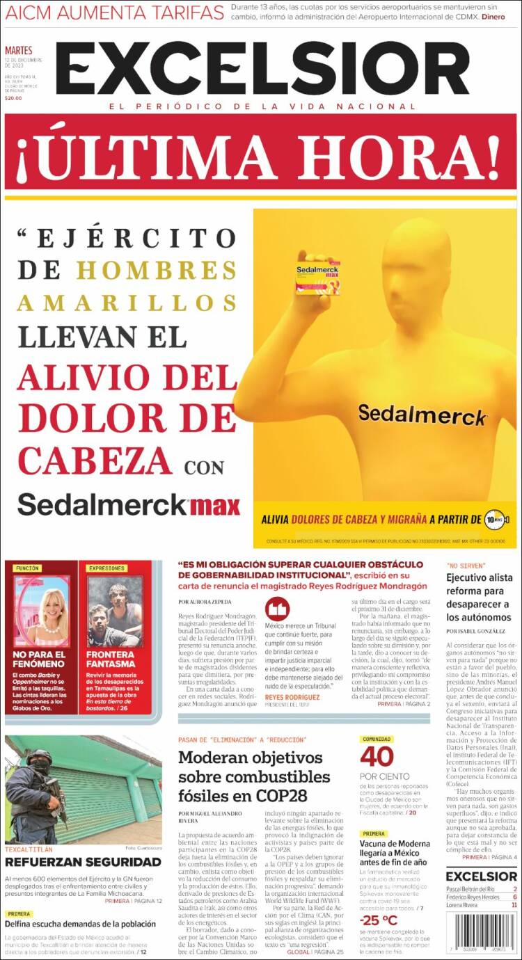 Portada de Excelsior (M&eacute;xico)