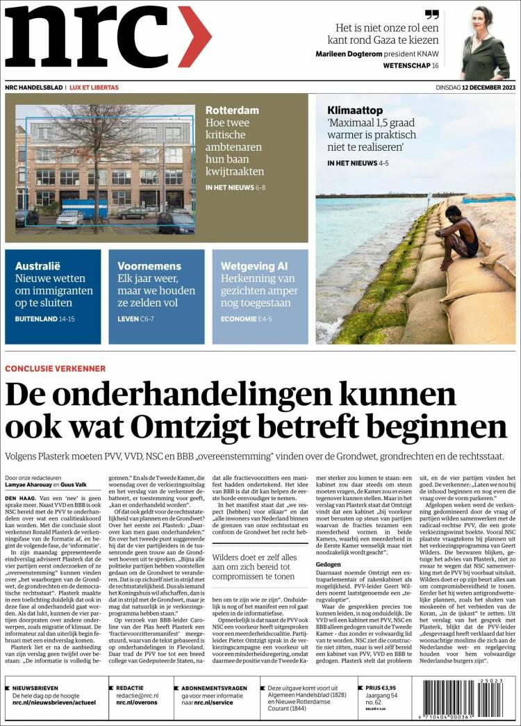 Portada de NRC Handelsblad (Pa&iacute;ses Bajos)