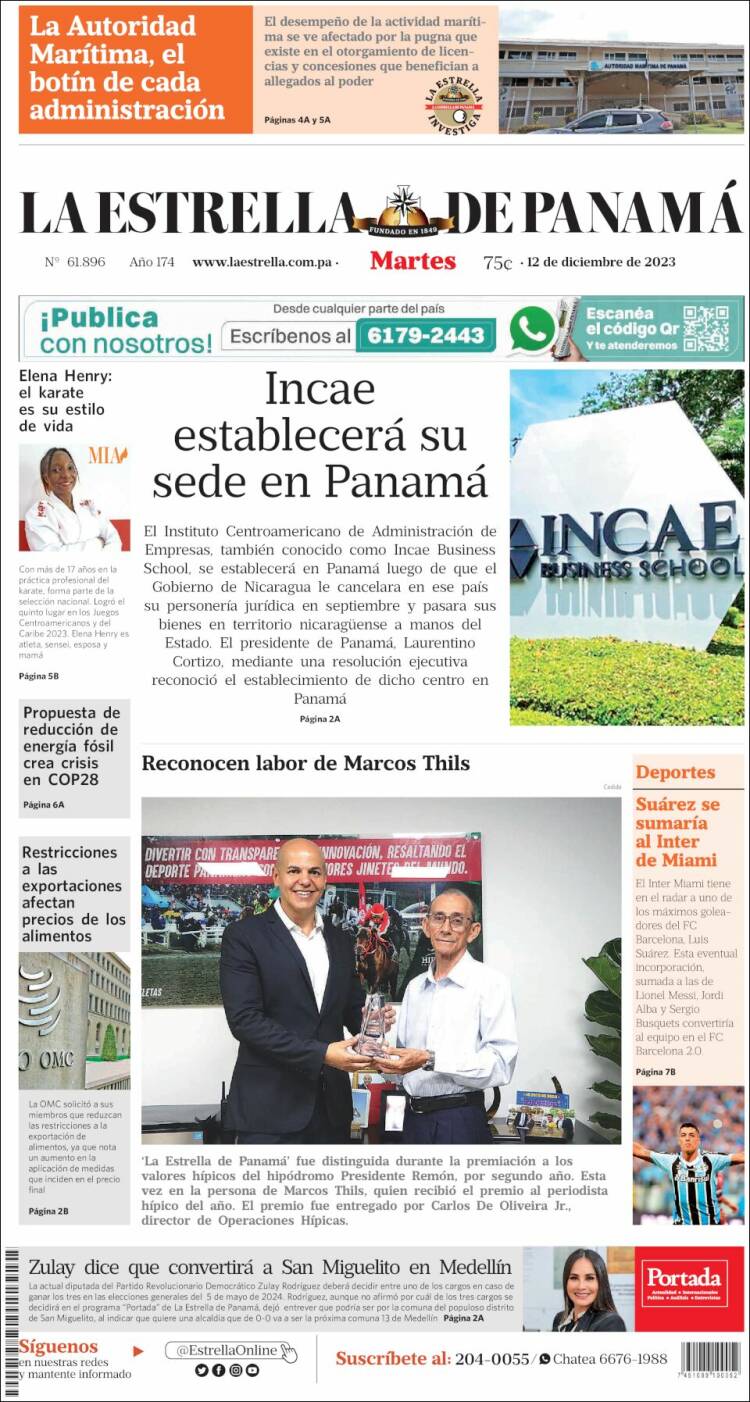 Portada de La Estrella de Panamá (Panam&aacute;)