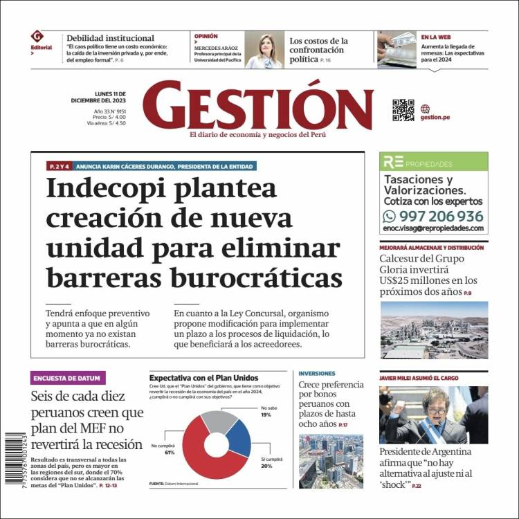 Portada de Diario Gestión (Per&uacute;)