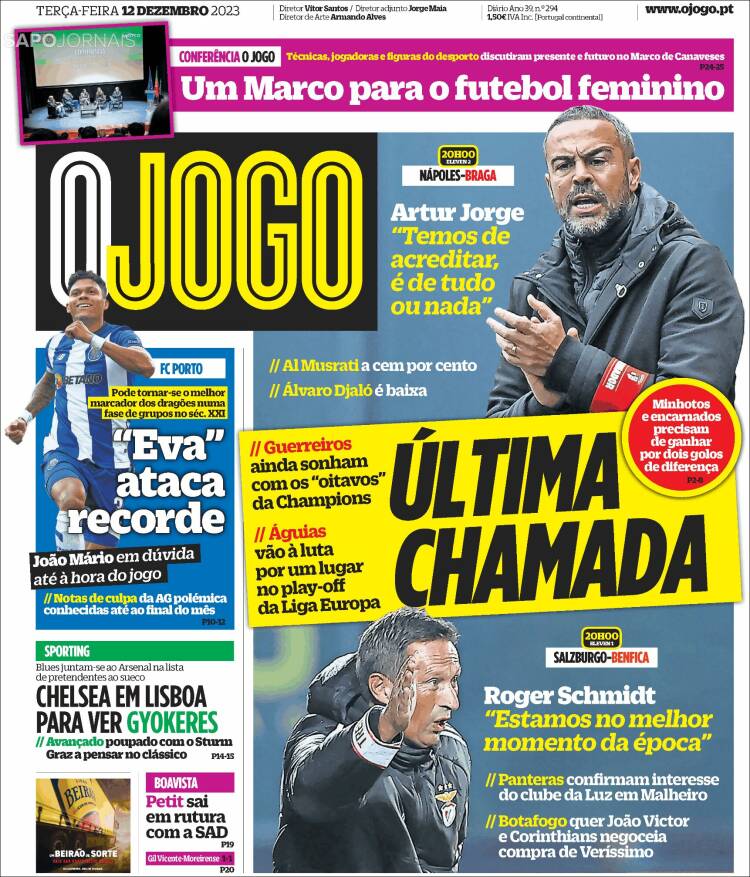 Portada de O Jogo (Portugal)