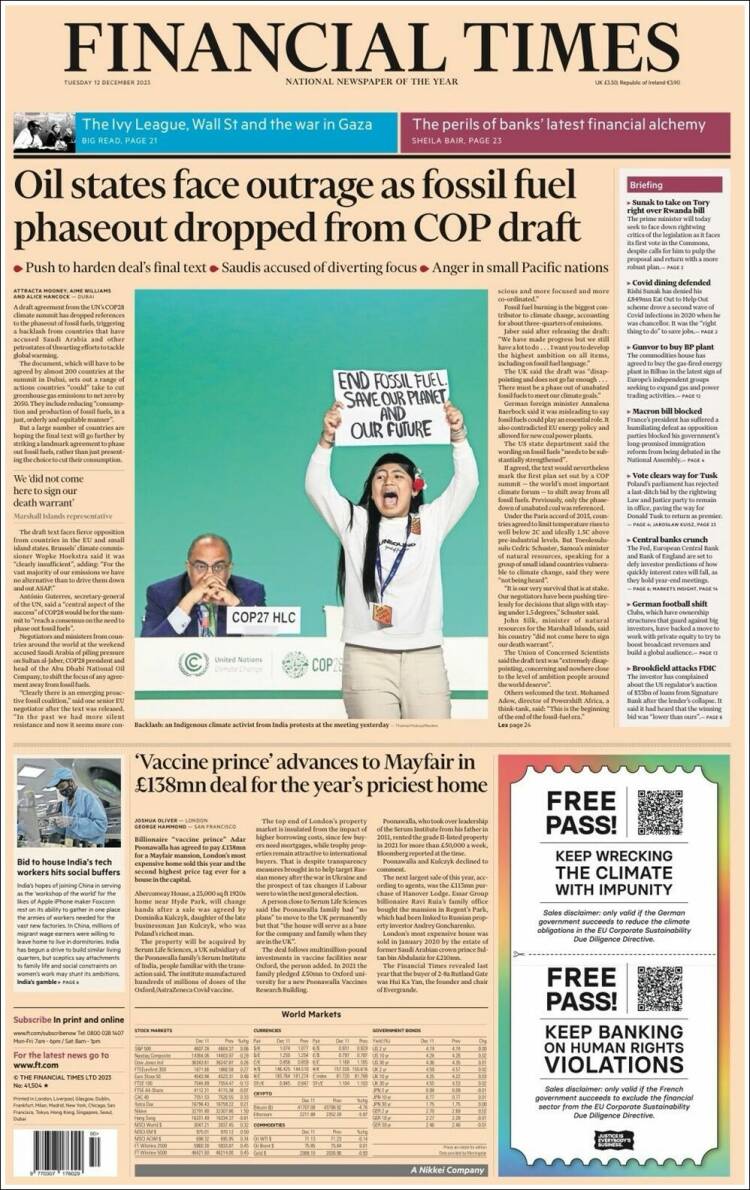 Portada de Financial Times (Reino Unido)