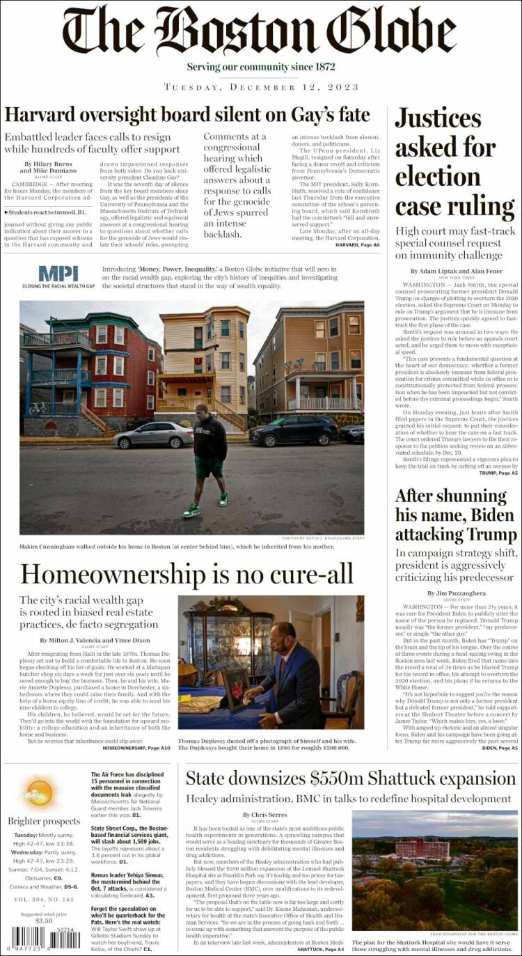 Portada de Boston Globe (USA)