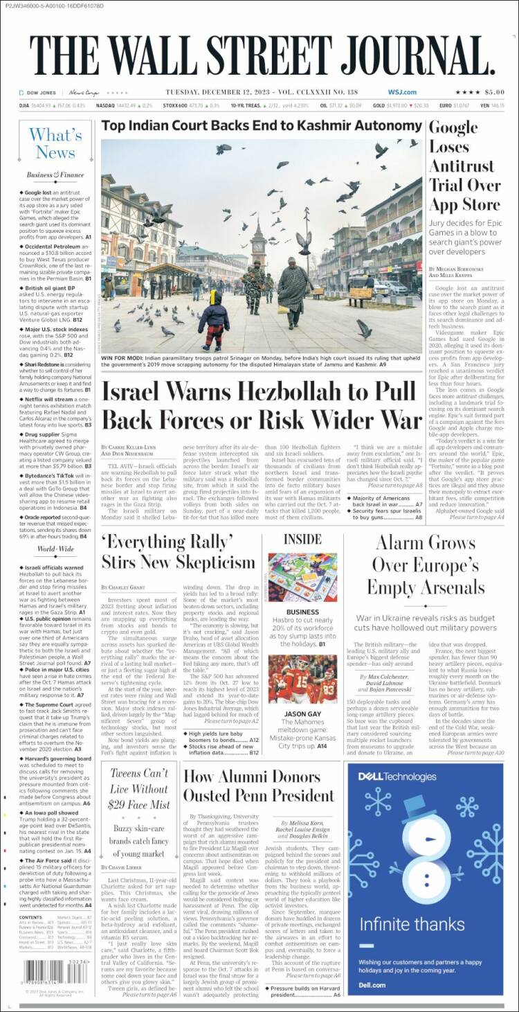 Portada de Wall Street Journal (USA)