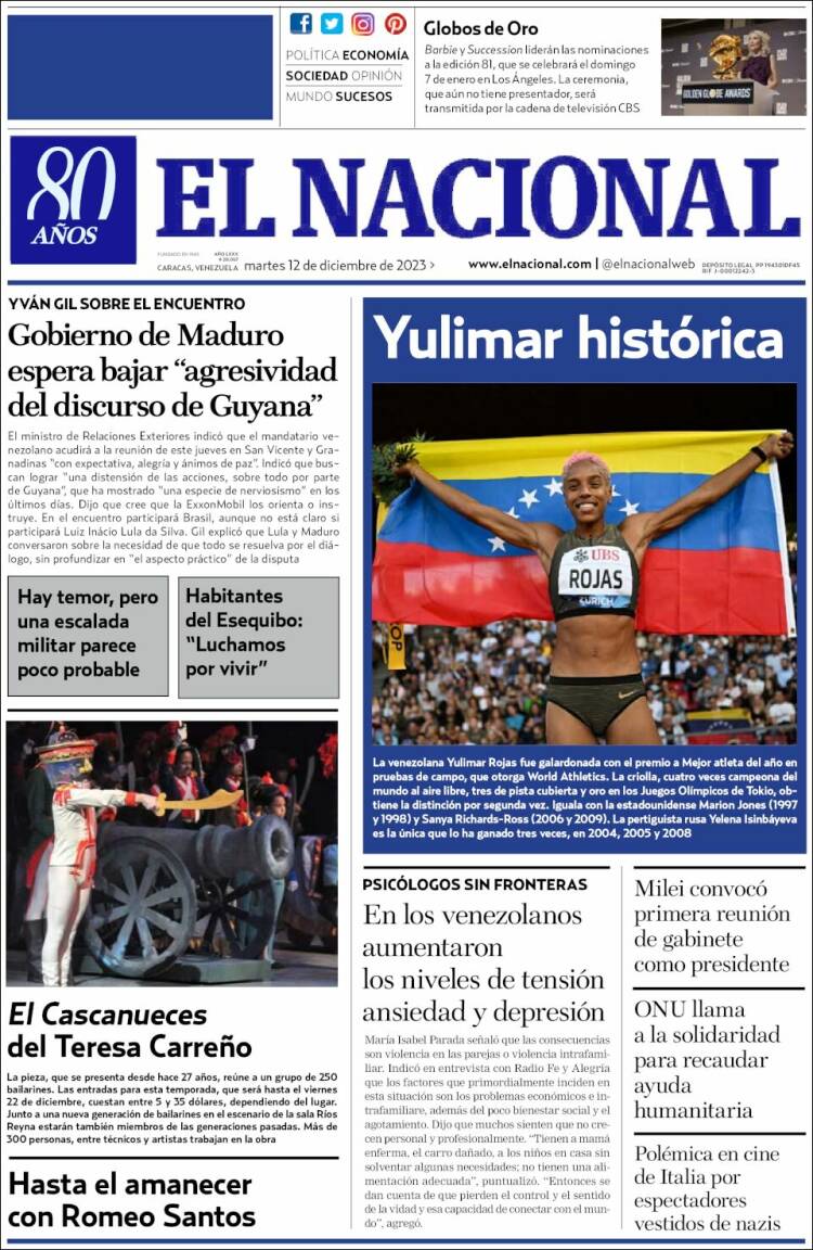 Portada de El Nacional (Venezuela)
