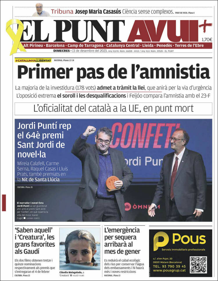 Portada de El Punt Avui (España)