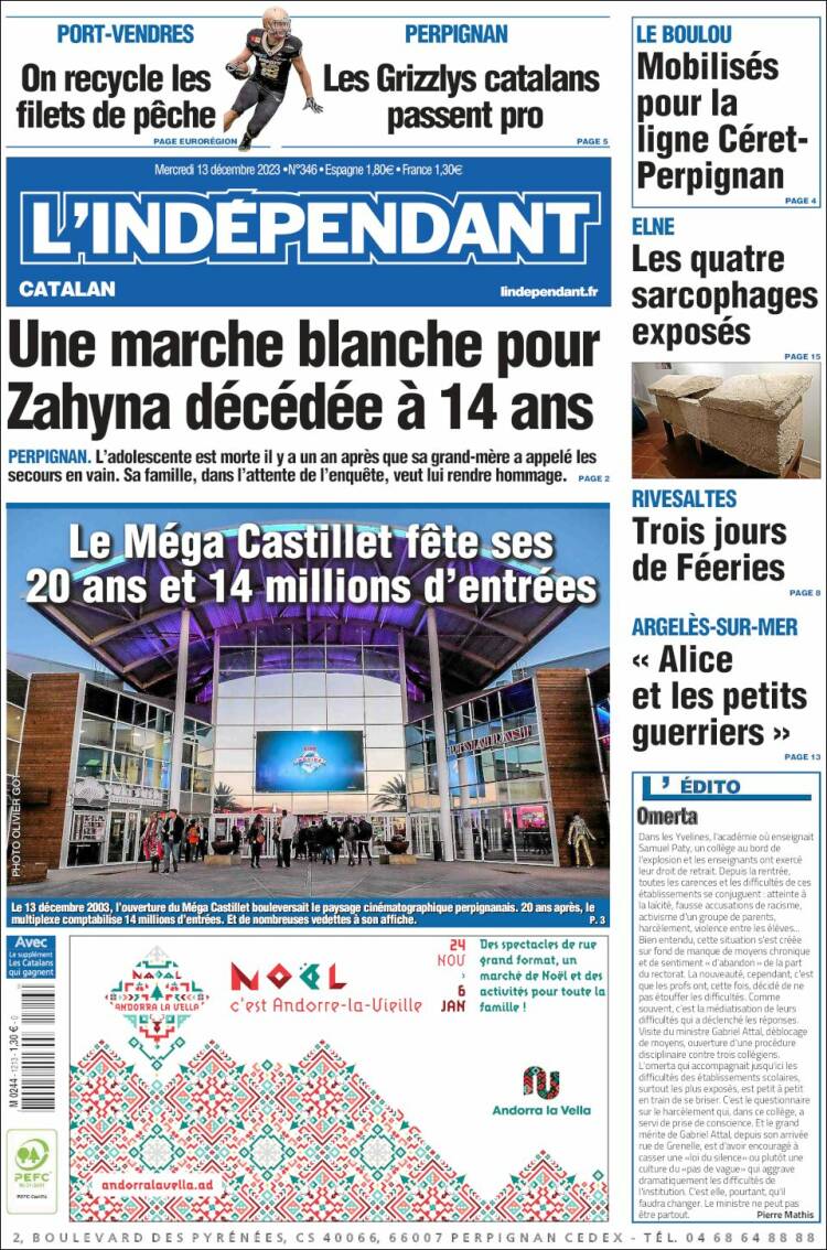 Portada de Le Indépendant (Francia)