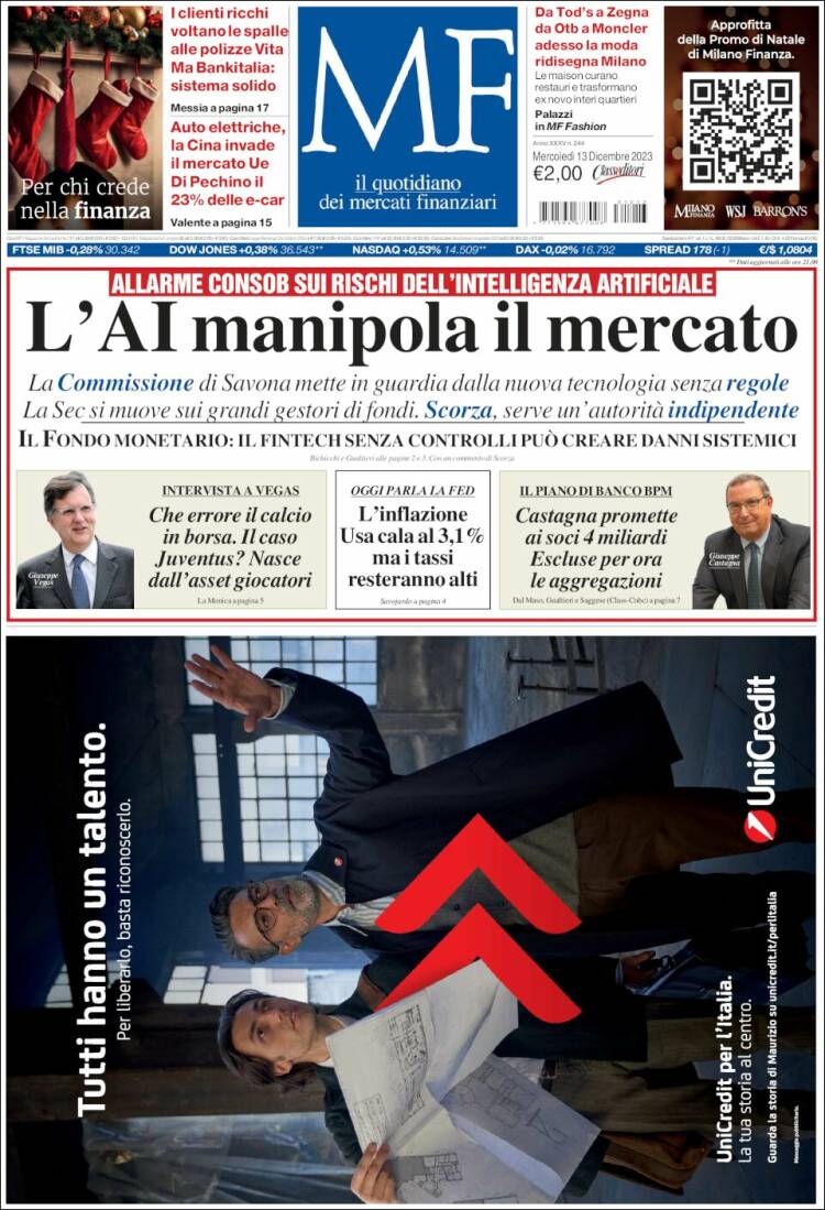 Portada de Milano Finanza (Italia)