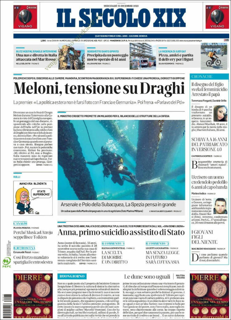 Portada de Il Secolo XIX (Italia)