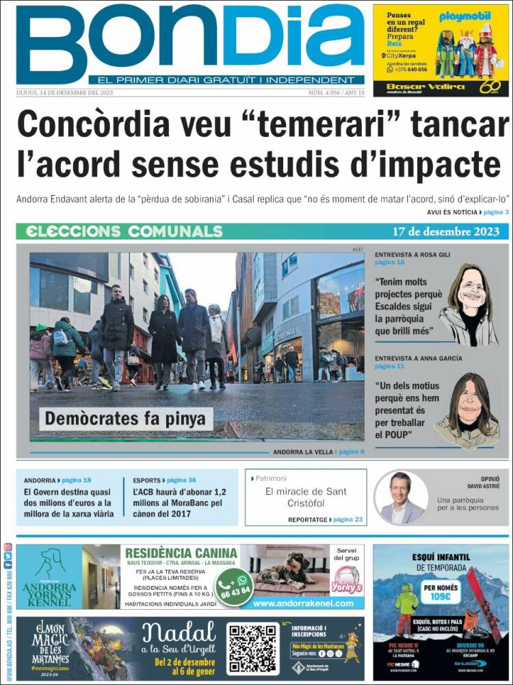 Portada de Diari Bondia (Andorra)