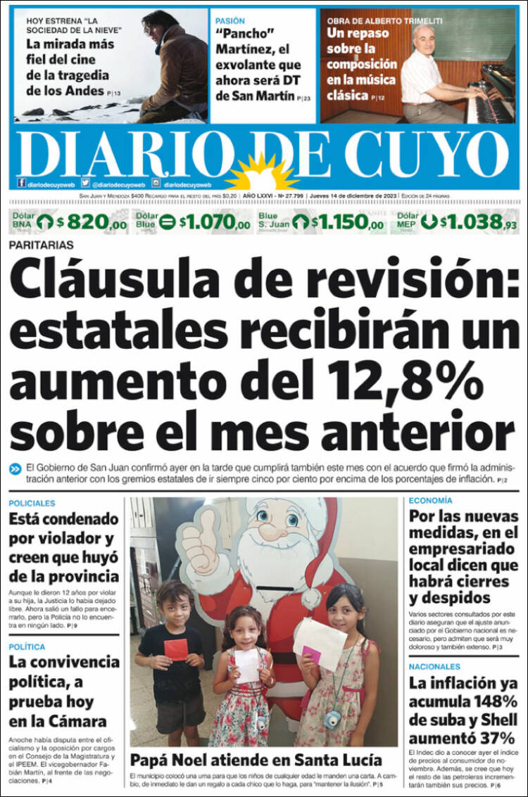 Portada de Diario de Cuyo (Argentina)