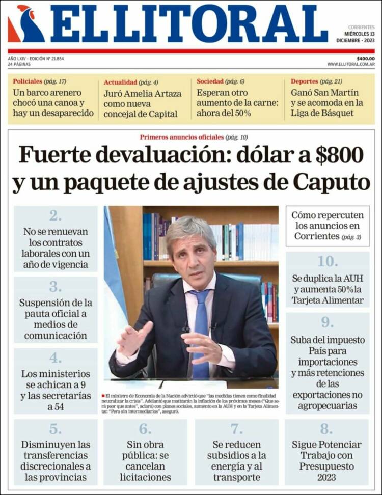 Portada de El Litoral Corrientes (Argentina)