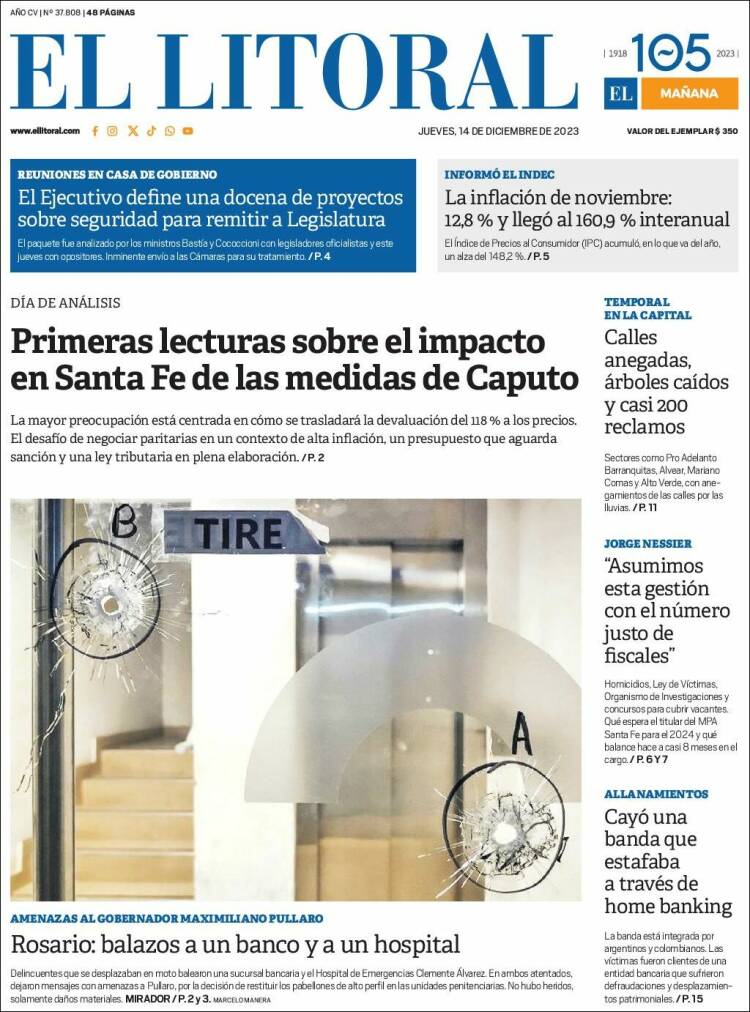 Portada de Diario El Litoral (Argentina)