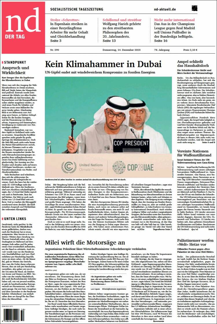 Portada de Neues Deutschland (Alemania)