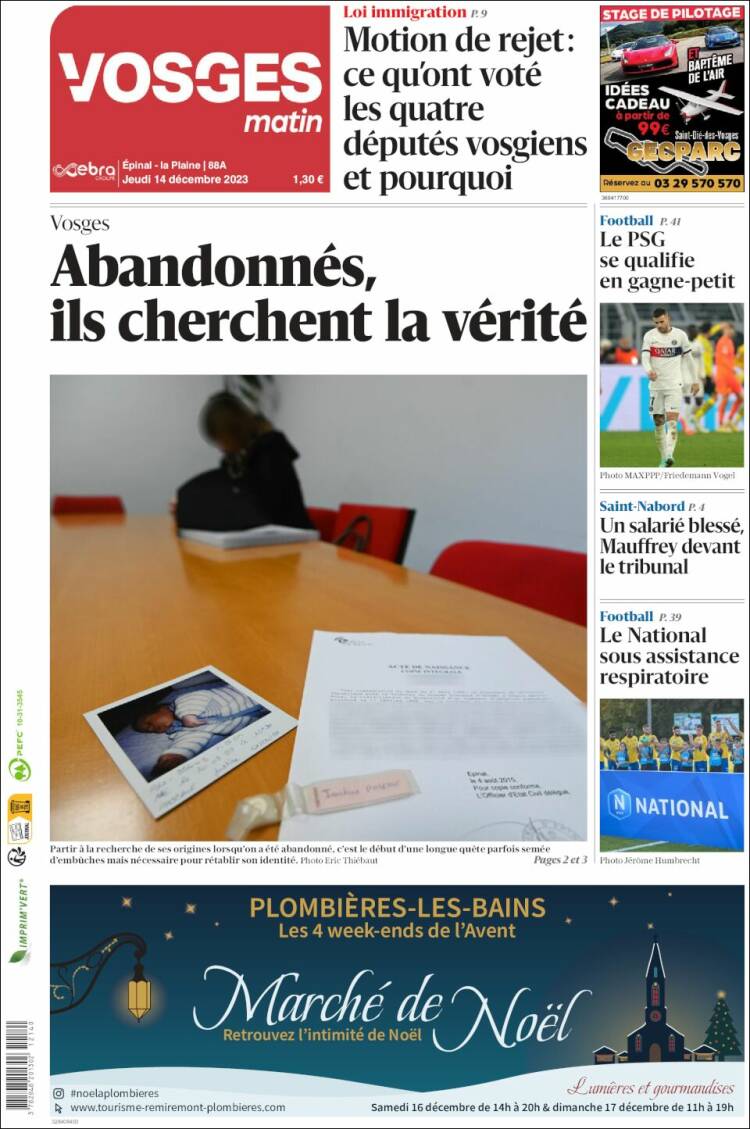 Portada de Vosges Matin (Francia)