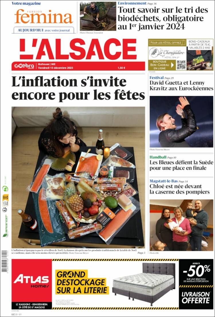 Portada de Journal L'Alsace (Francia)