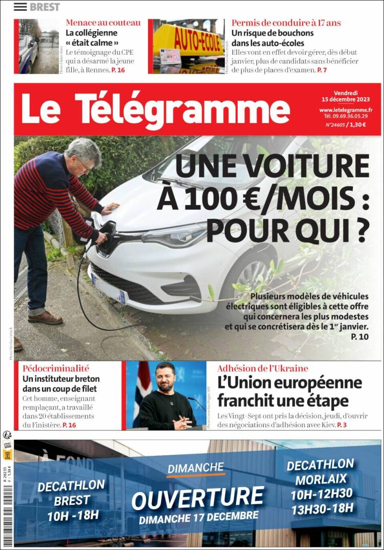 Portada de Télégramme (Francia)