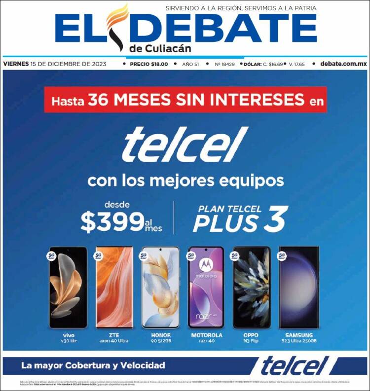 Portada de El Debate de Culiacán (México)