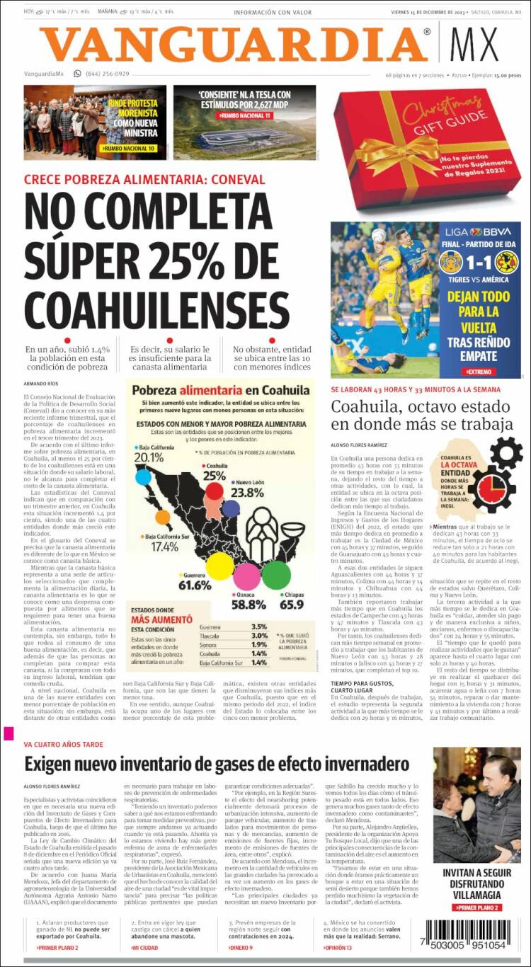 Portada de Vanguardia (México)