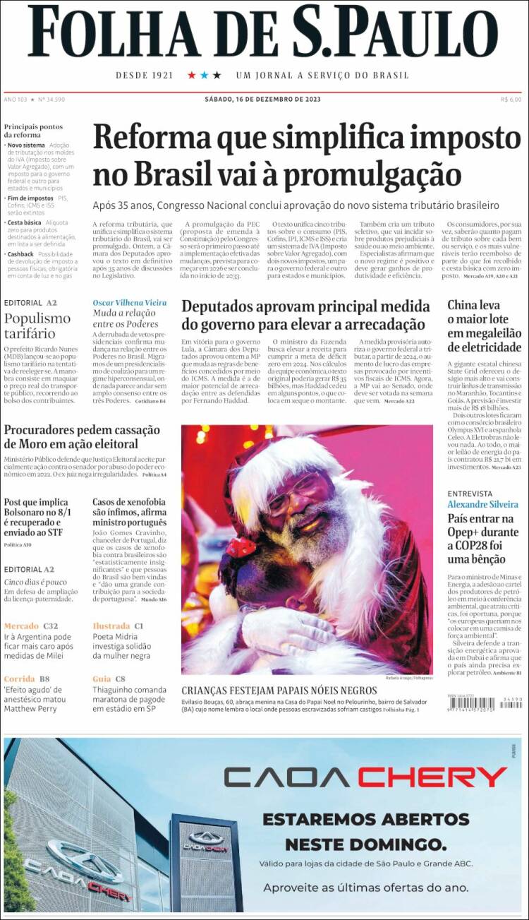 Periódico Folha De São Paulo Brasil Periódicos De Brasil Edición De Sábado 16 De Diciembre 9090