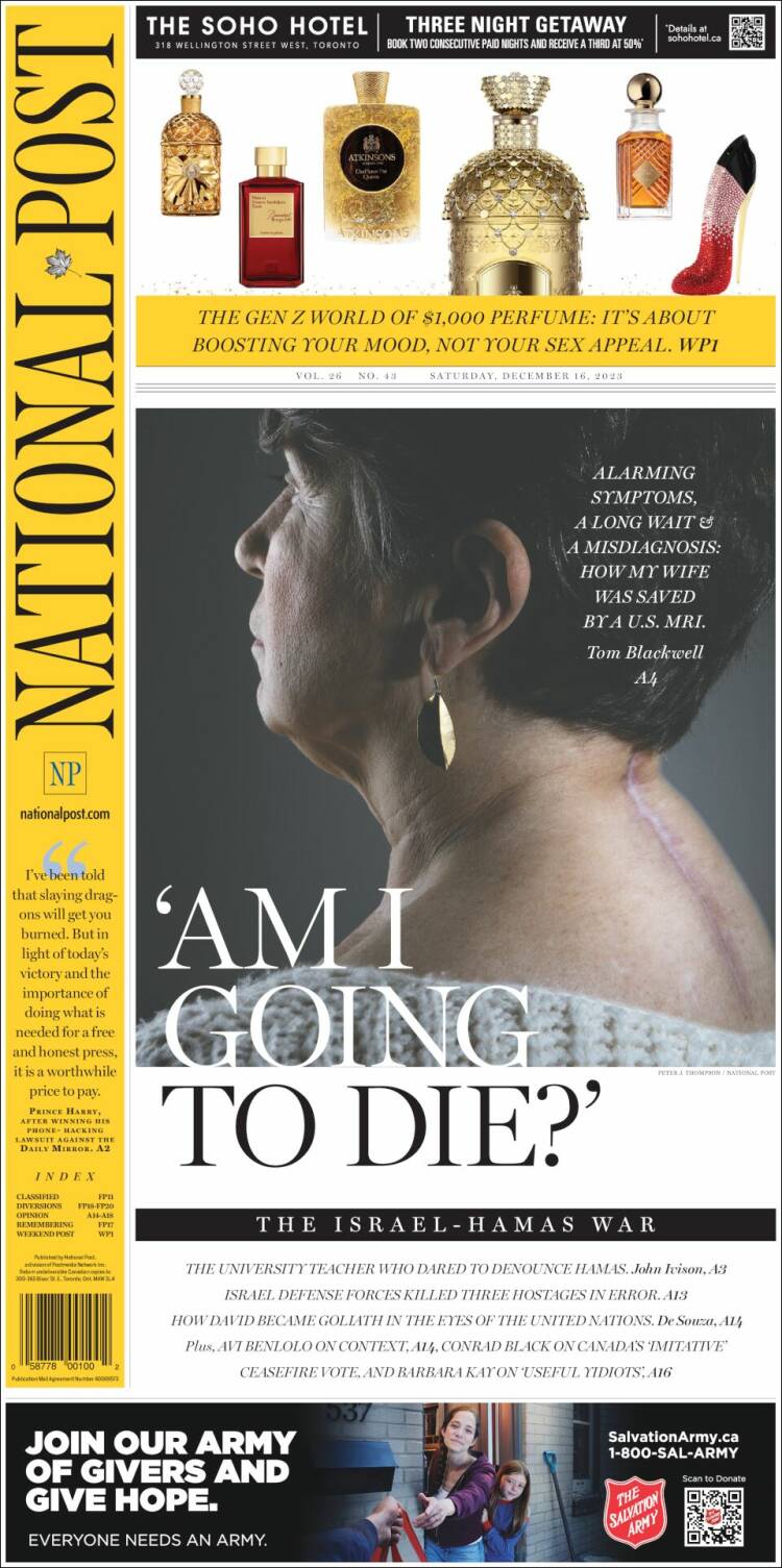 Portada de The National Post (Canadá)