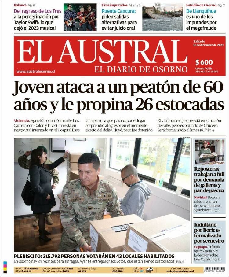 Portada de El Austral de Osorno (Chile)