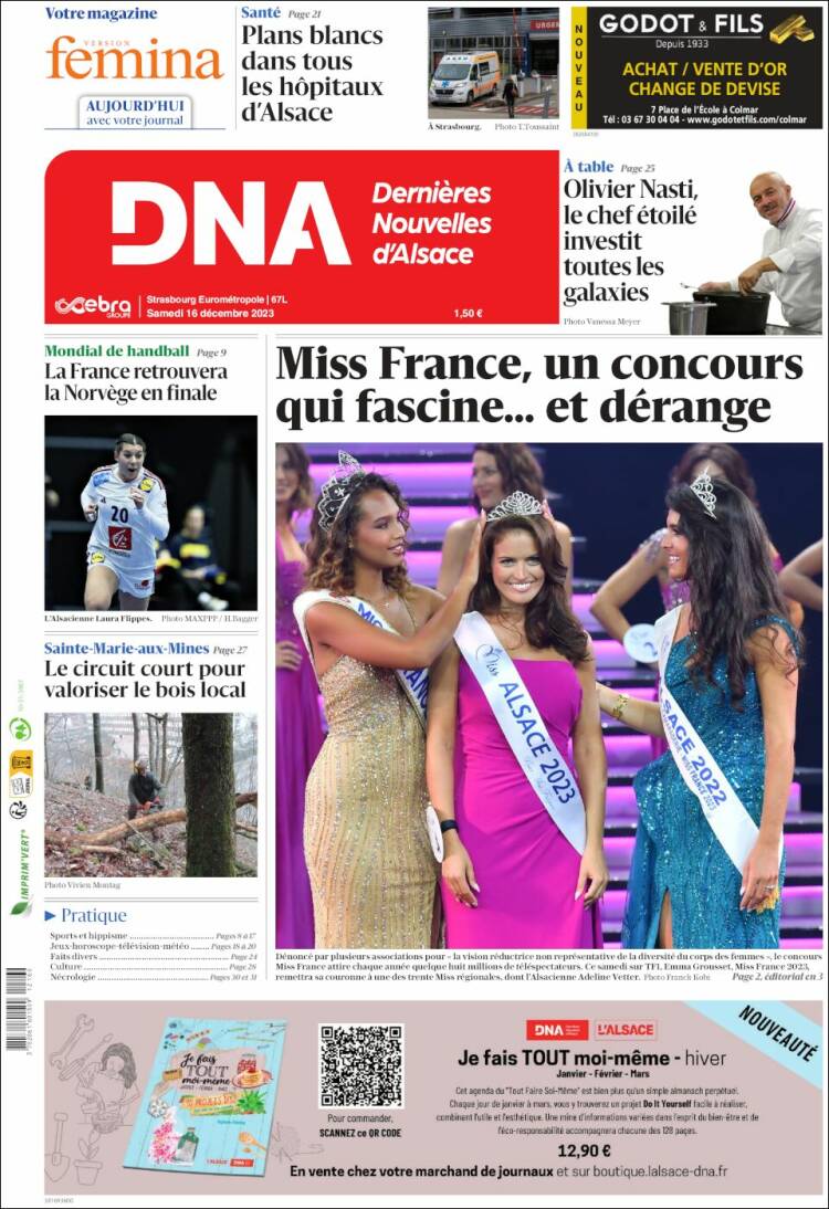 Portada de Les Dernières Nouvelles d'Alsace (Francia)