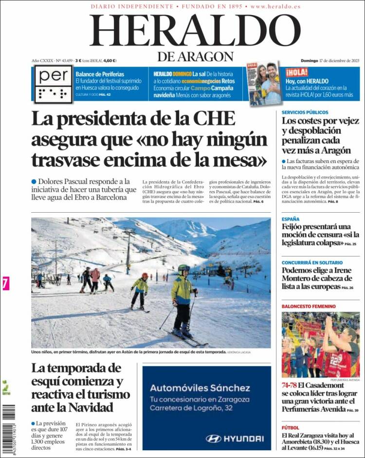 Portada de Heraldo de Aragón (España)