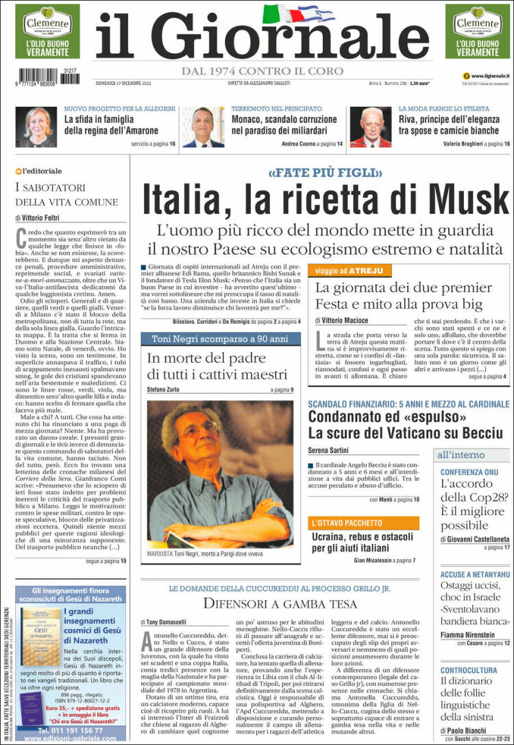 Portada de il Giornale (Italia)