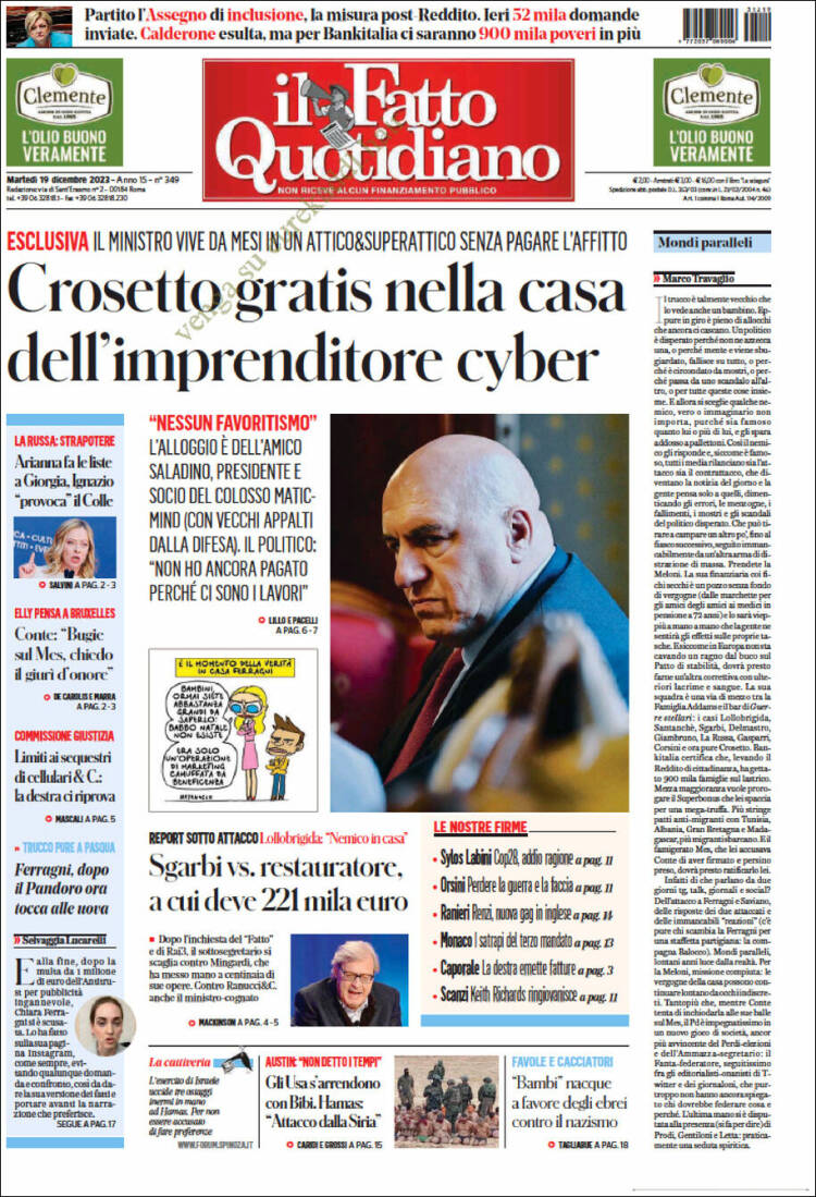 Portada de Il Fatto Quotidiano (Italia)