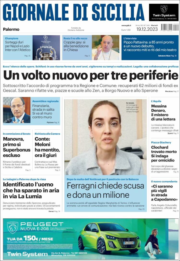 Portada de Giornale di Sicilia (Italia)