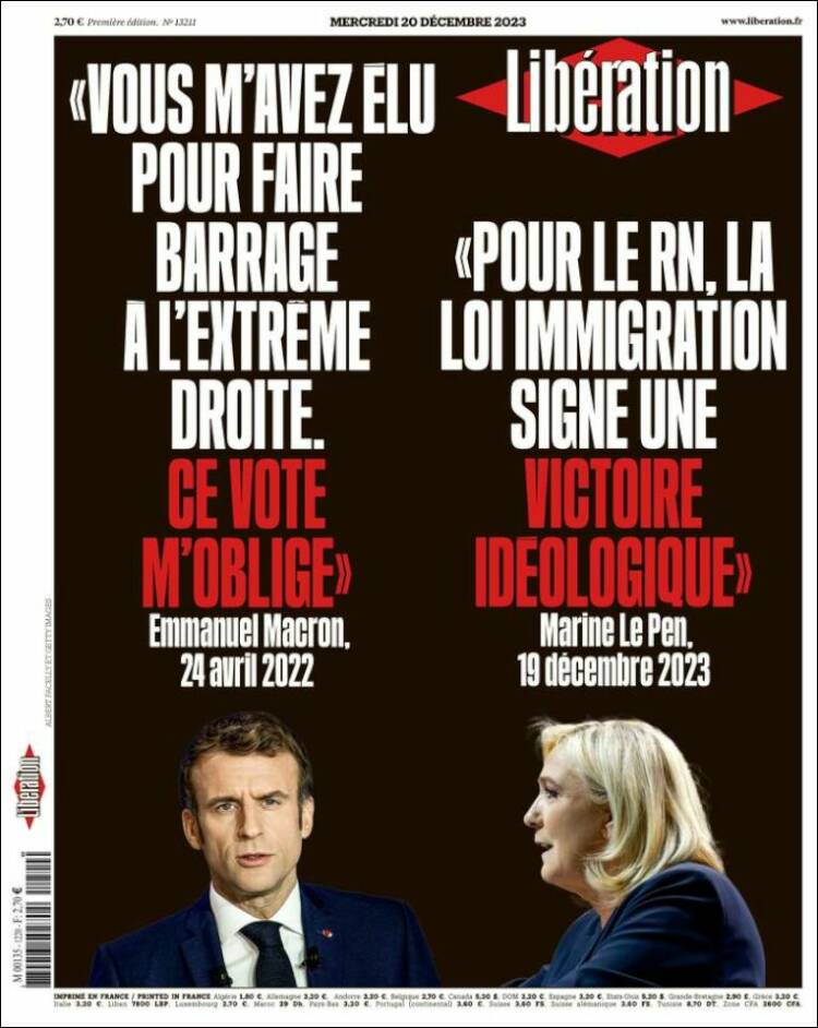 Portada de Libération (Francia)